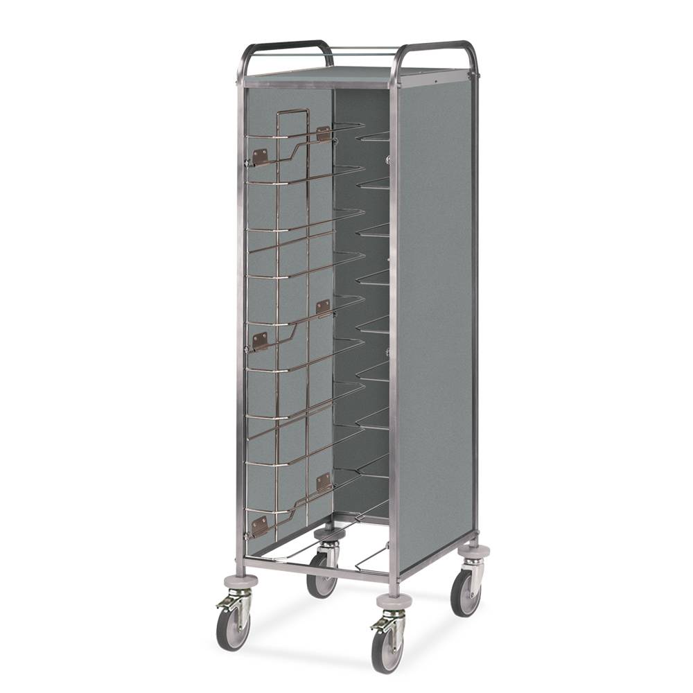 ETERNASOLID Tablettwagen für 12 Tabletts, Universal-Bügel, 2 Seitenwände, Rückwand und Oberplatte, Edelstahl