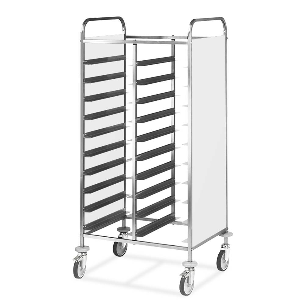 ETERNASOLID Tablettwagen für 24 GN-Tabletts, L-Auflagen, 2 Seitenwände, Weiß