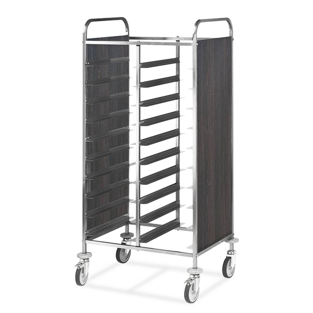 ETERNASOLID Tablettwagen für 24 EN-Tabletts, L-Auflagen, 2 Seitenwände, Tabak