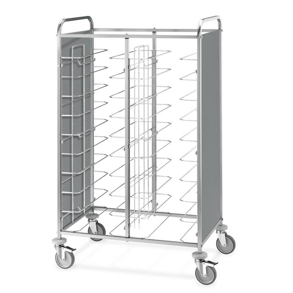 ETERNASOLID Tablettwagen für 20 Tabletts, Universal-Bügel, 2 Seitenwände, Edelstahl