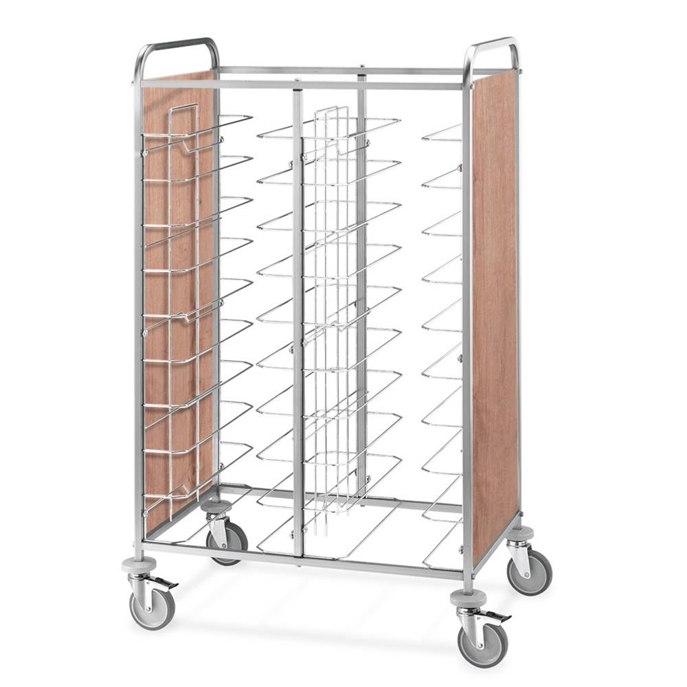 ETERNASOLID Tablettwagen für 24 Tabletts, Universal-Bügel, 2 Seitenwände, Eiche