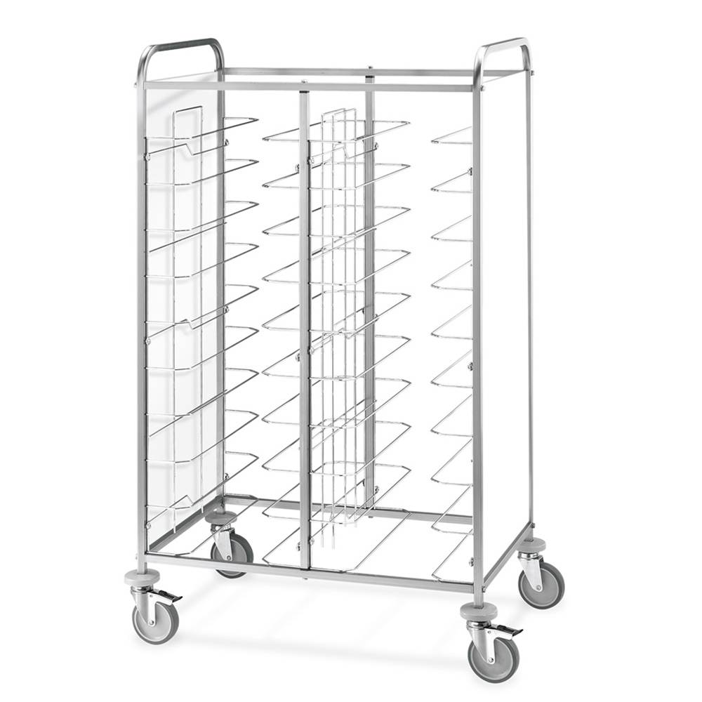 ETERNASOLID Tablettwagen für 24 Tabletts, Universal-Bügel, 2 Seitenwände, Weiß