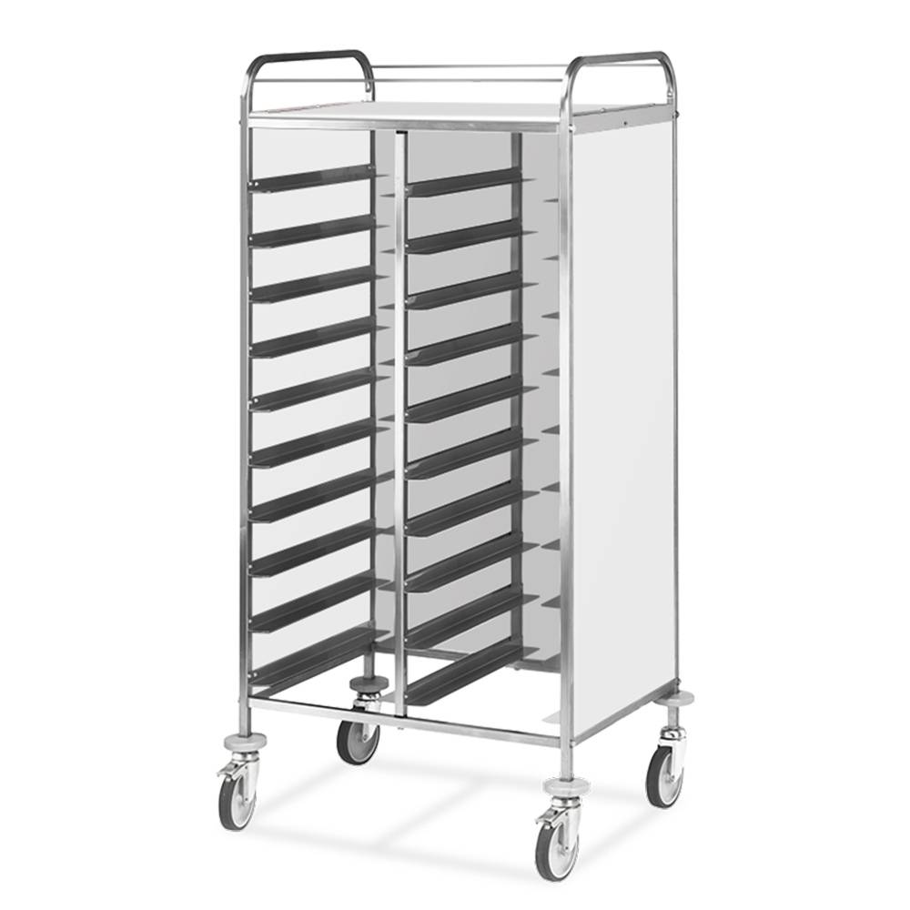 ETERNASOLID Tablettwagen für 24 GN-Tabletts, L-Auflagen, 2 Seitenwände, Rückwand und Oberplatte, Weiß