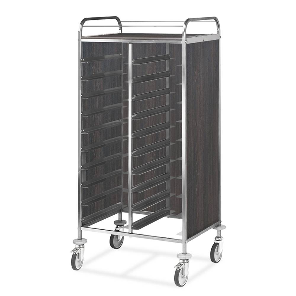 ETERNASOLID Tablettwagen für 20 EN-Tabletts, L-Auflagen, 2 Seitenwände, Rückwand und Oberplatte, Tabak