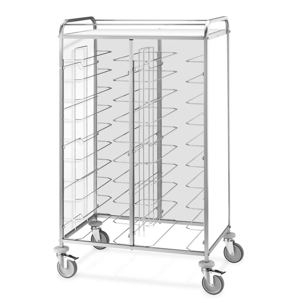 ETERNASOLID Tablettwagen für 24 Tabletts, Universal-Bügel, 2 Seitenwände, Rückwand und Oberplatte, Weiß