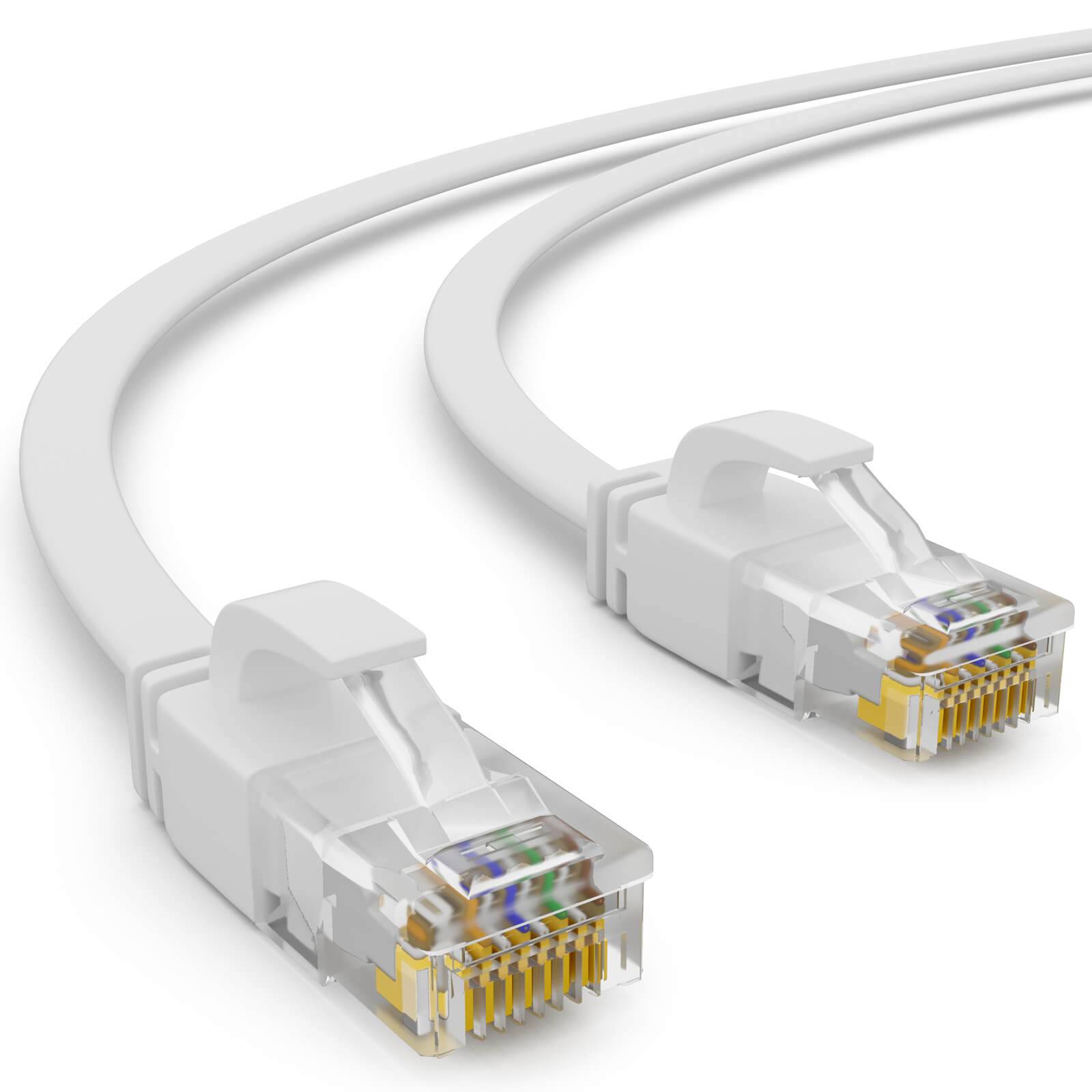 hb-digital 20m Patch Kabel CAT 6 Flachkabel bis zu 1000Mbit/s, U/UTP, PVC Mantel flach weiß