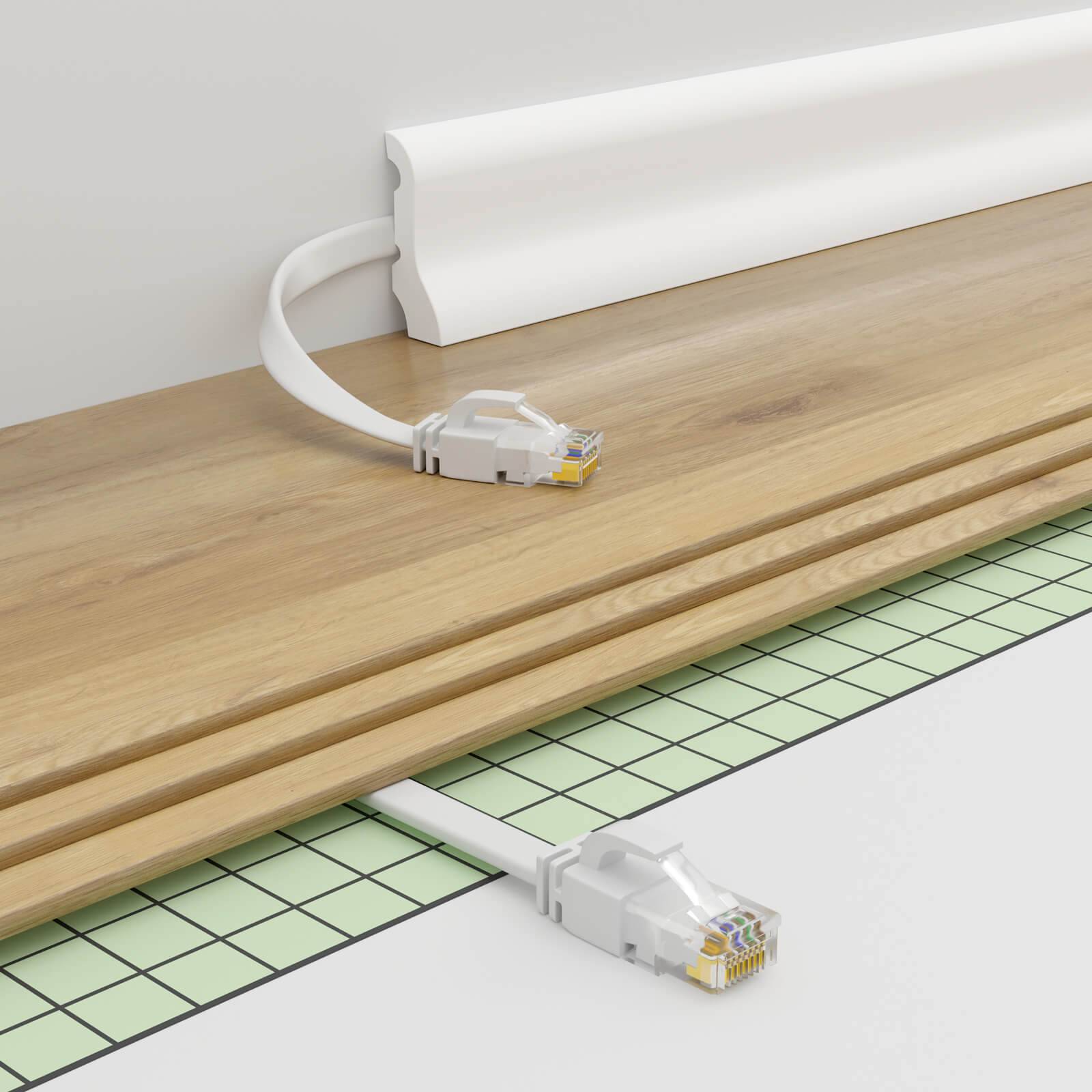 hb-digital 10m Patch Kabel CAT 6 Flachkabel bis zu 1000Mbit/s, U/UTP, PVC Mantel flach weiß