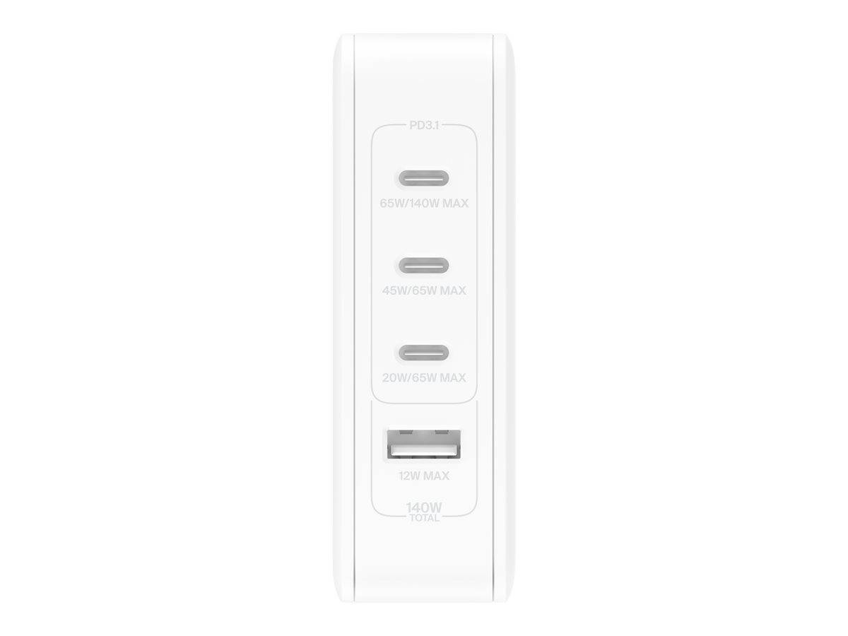 Belkin BoostCharge Pro - Netzteil - GaN-Technologie - 140 Watt - Fast Charge, Power Delivery 3.1 - 4 Ausgabeanschlussste