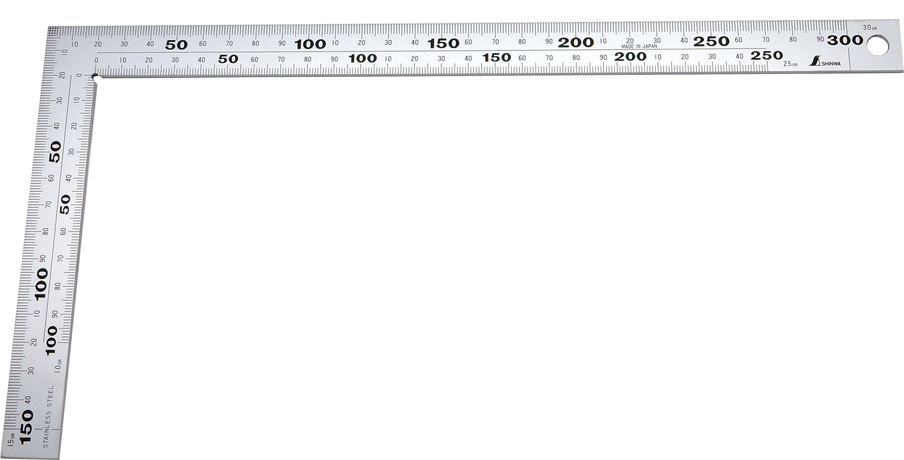Shinwa 12560 Zimmermannswinkel 300x150mm - by FAMEX - Messwinkel Schreinerwinkel Winkelmesser, 8 Skalen (32587)