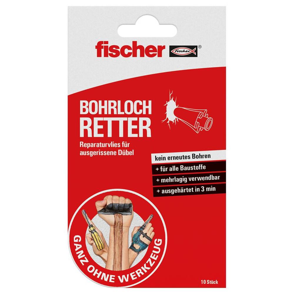 Fischer GOW Bohrlochretter Reparaturvlies, Pack mit 10 Pads