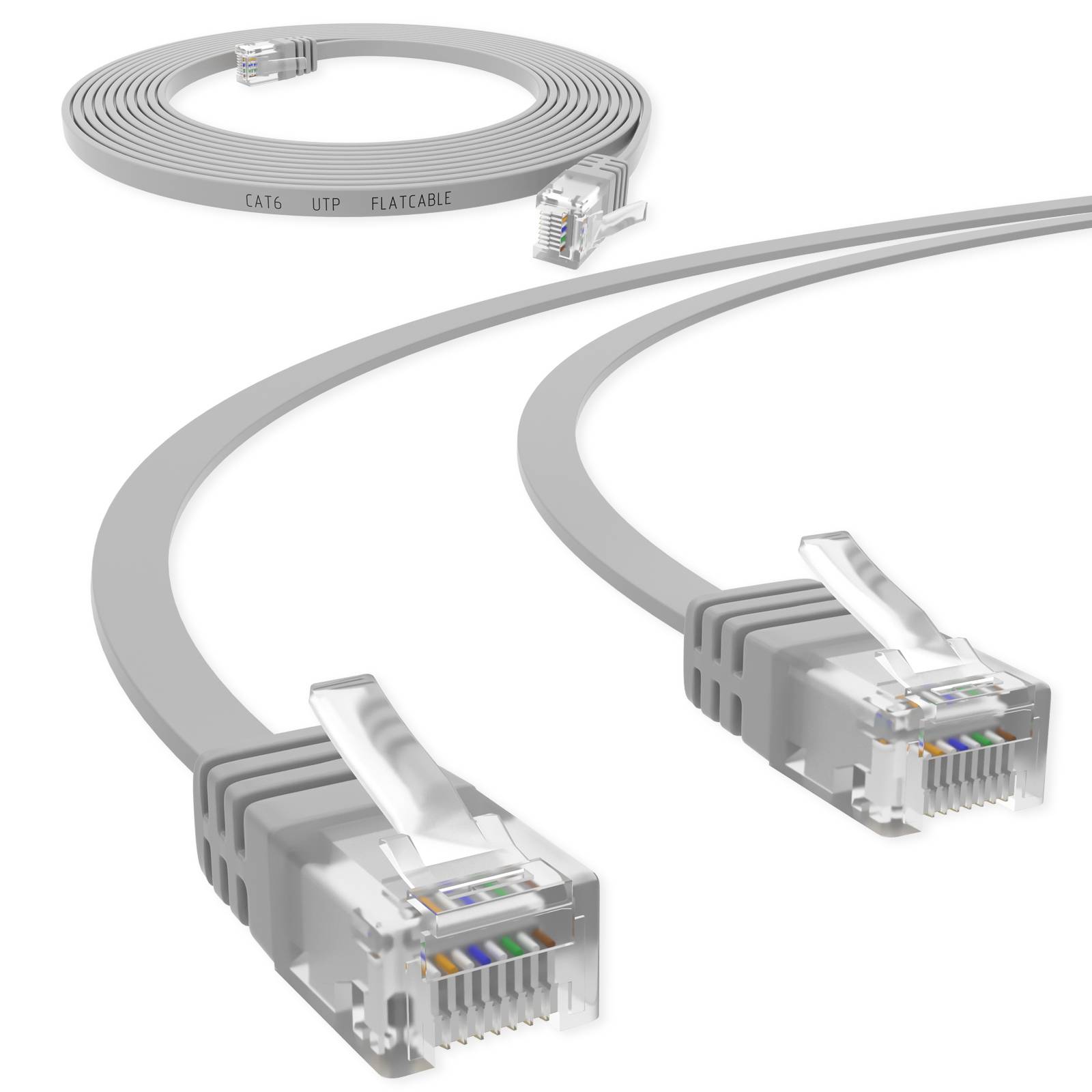 hb-digital 3m Patch Kabel CAT 6 Flachkabel bis zu 1000Mbit/s, U/UTP, PVC Mantel flach grau