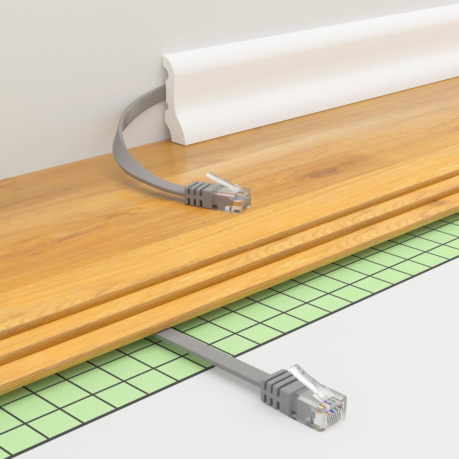 hb-digital 2m Patch Kabel CAT 6 Flachkabel bis zu 1000Mbit/s, U/UTP, PVC Mantel flach grau