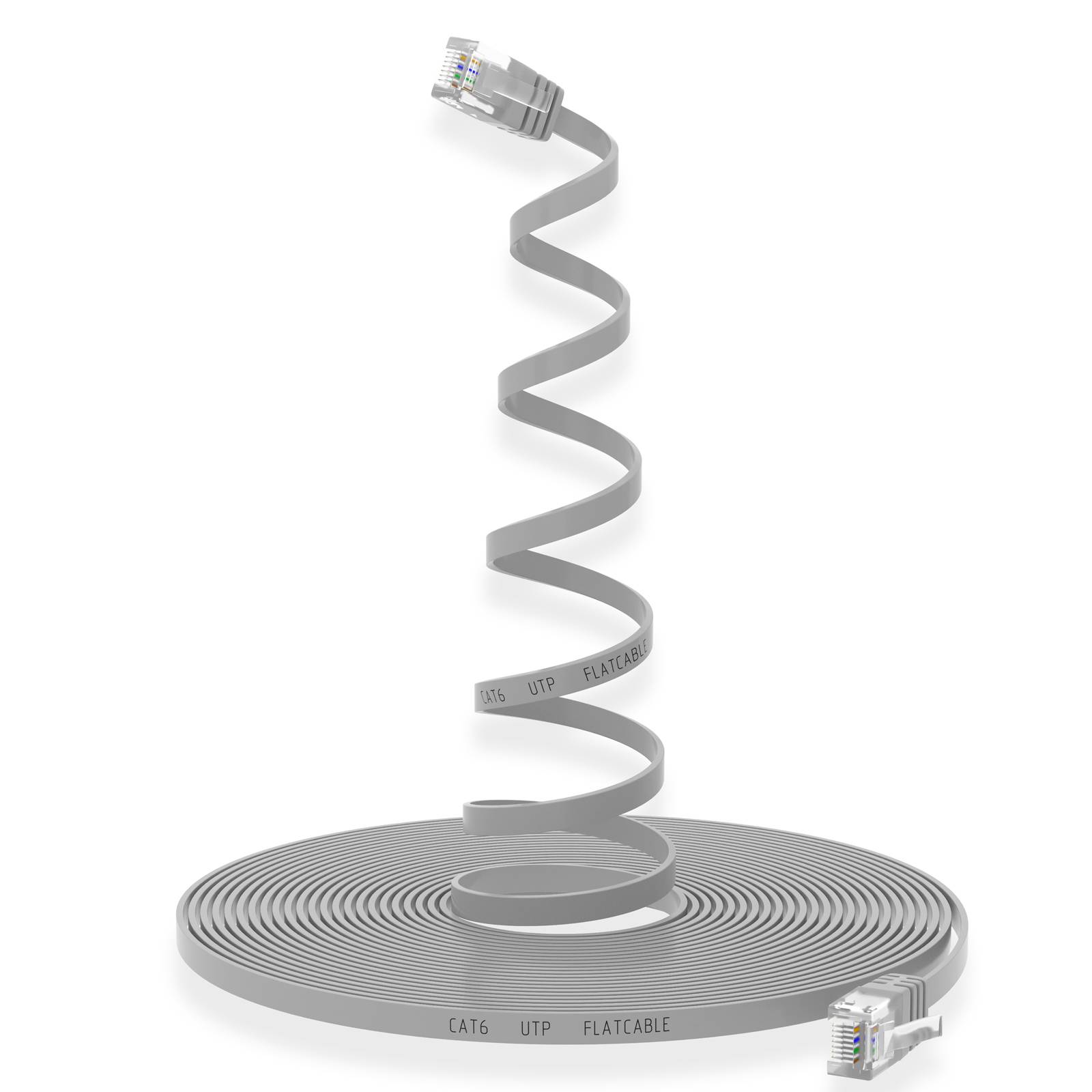 hb-digital 3m Patch Kabel CAT 6 Flachkabel bis zu 1000Mbit/s, U/UTP, PVC Mantel flach grau
