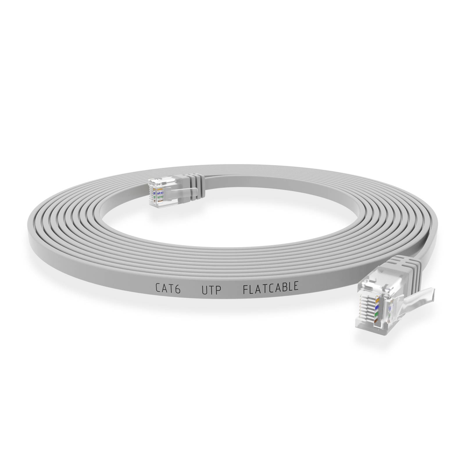 hb-digital 3m Patch Kabel CAT 6 Flachkabel bis zu 1000Mbit/s, U/UTP, PVC Mantel flach grau