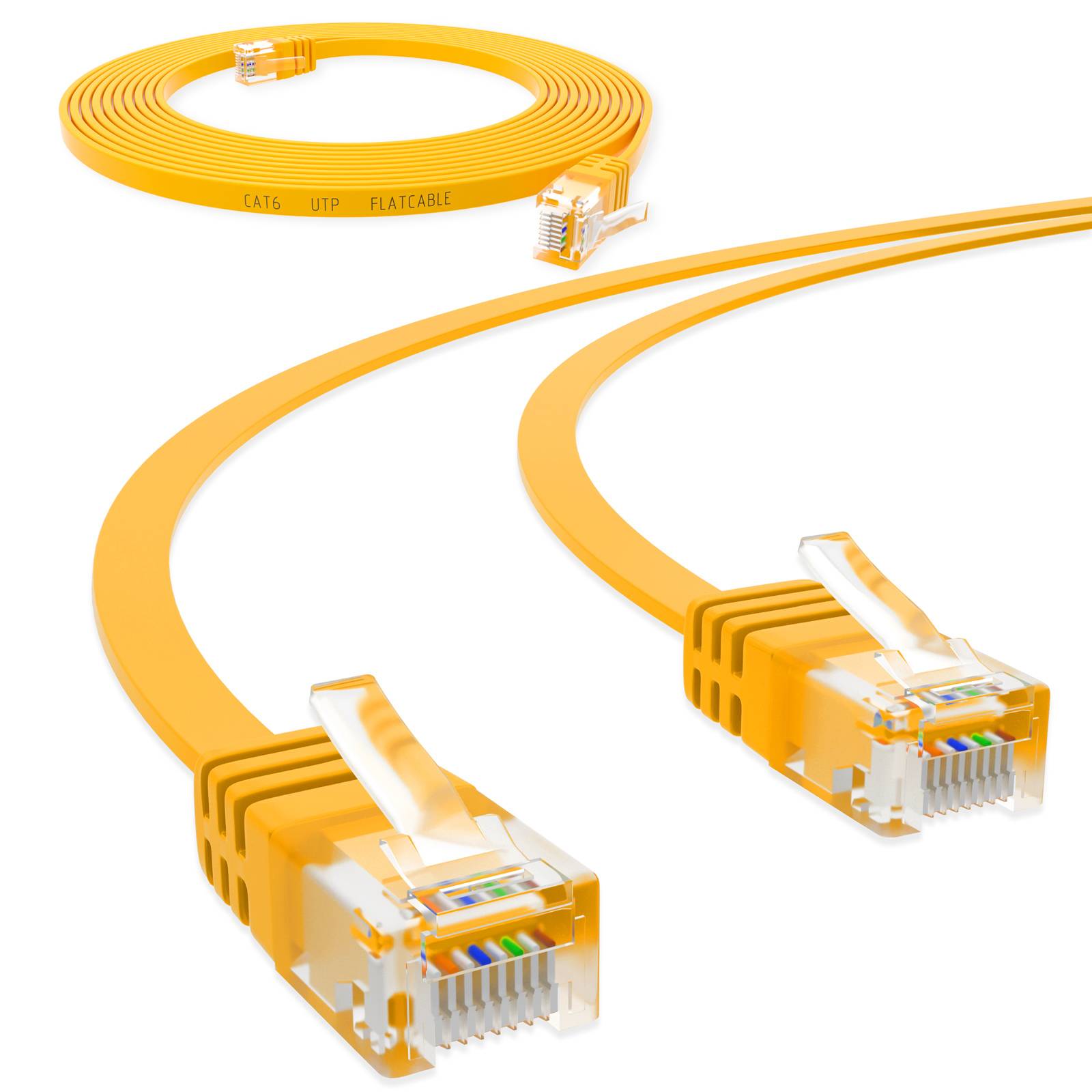 hb-digital 2m Patch Kabel CAT 6 Flachkabel bis zu 1000Mbit/s, U/UTP, PVC Mantel flach gelb