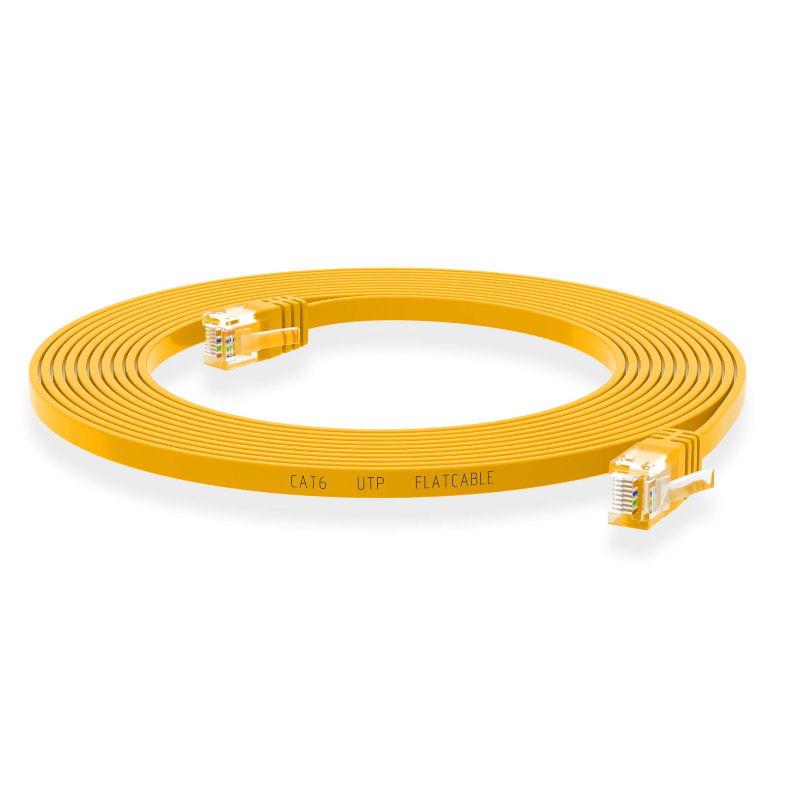 hb-digital 5m Patch Kabel CAT 6 Flachkabel bis zu 1000Mbit/s, U/UTP, PVC Mantel flach gelb