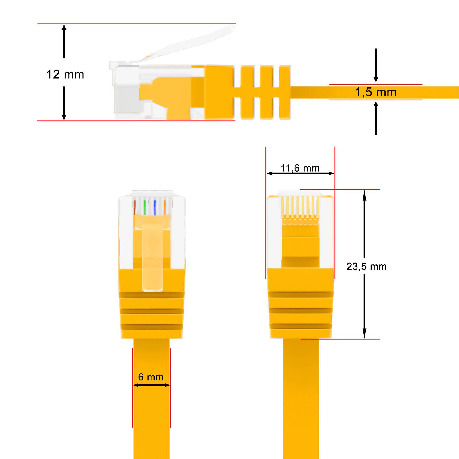 hb-digital 3m Patch Kabel CAT 6 Flachkabel bis zu 1000Mbit/s, U/UTP, PVC Mantel flach gelb