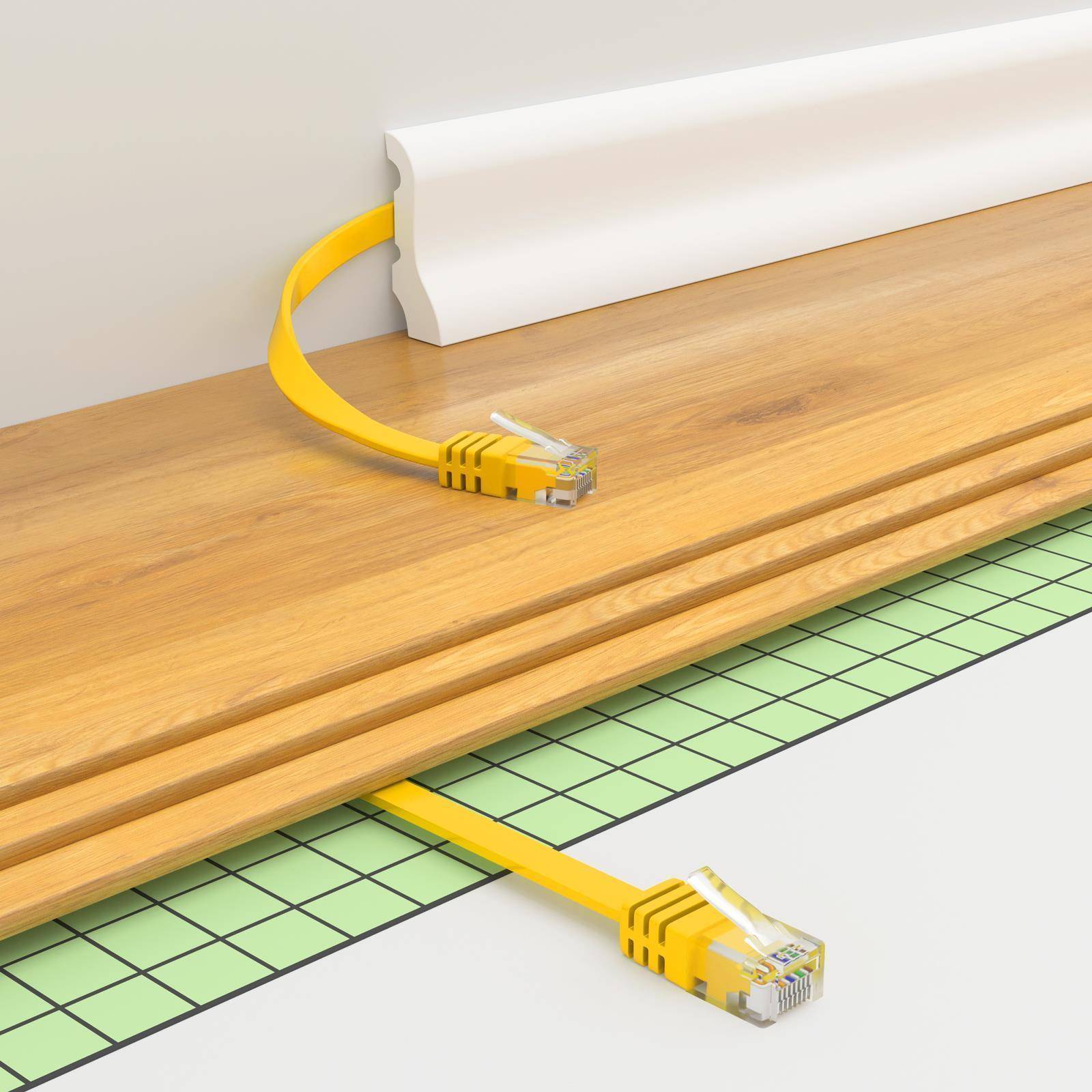 hb-digital 2m Patch Kabel CAT 6 Flachkabel bis zu 1000Mbit/s, U/UTP, PVC Mantel flach gelb