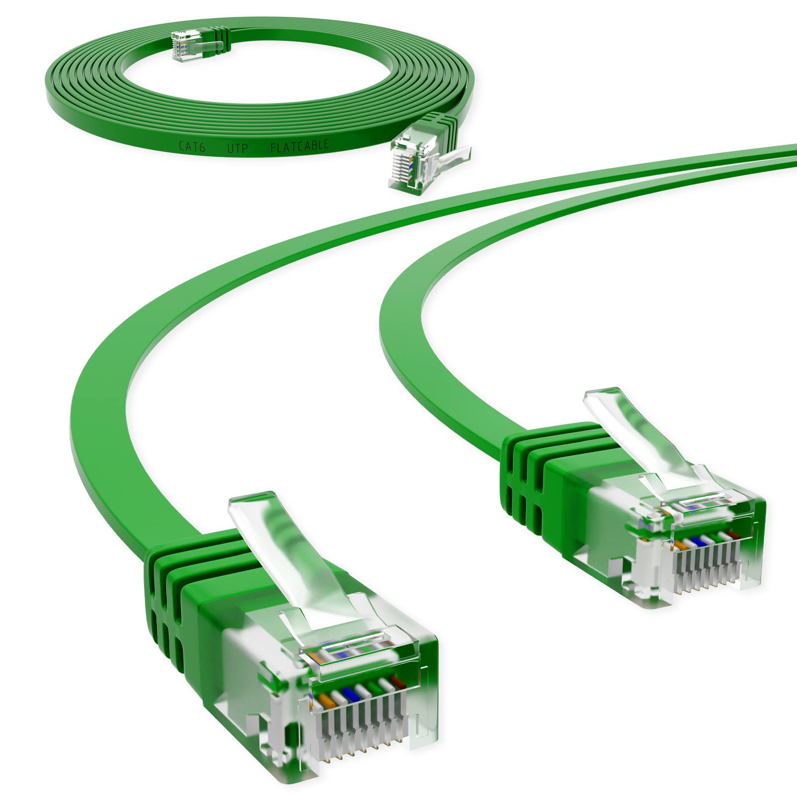 hb-digital 10m Patch Kabel CAT 6 Flachkabel bis zu 1000Mbit/s, U/UTP, PVC Mantel flach grün