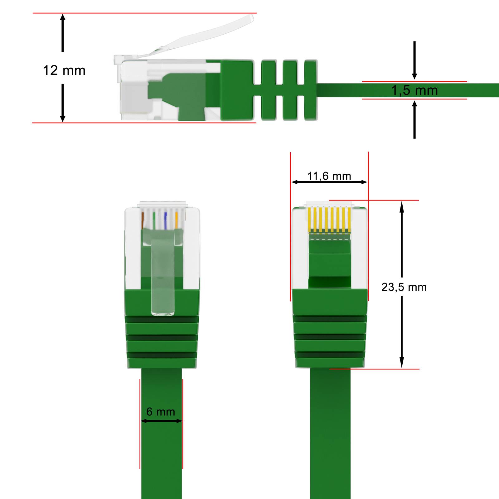 hb-digital 3m Patch Kabel CAT 6 Flachkabel bis zu 1000Mbit/s, U/UTP, PVC Mantel flach grün
