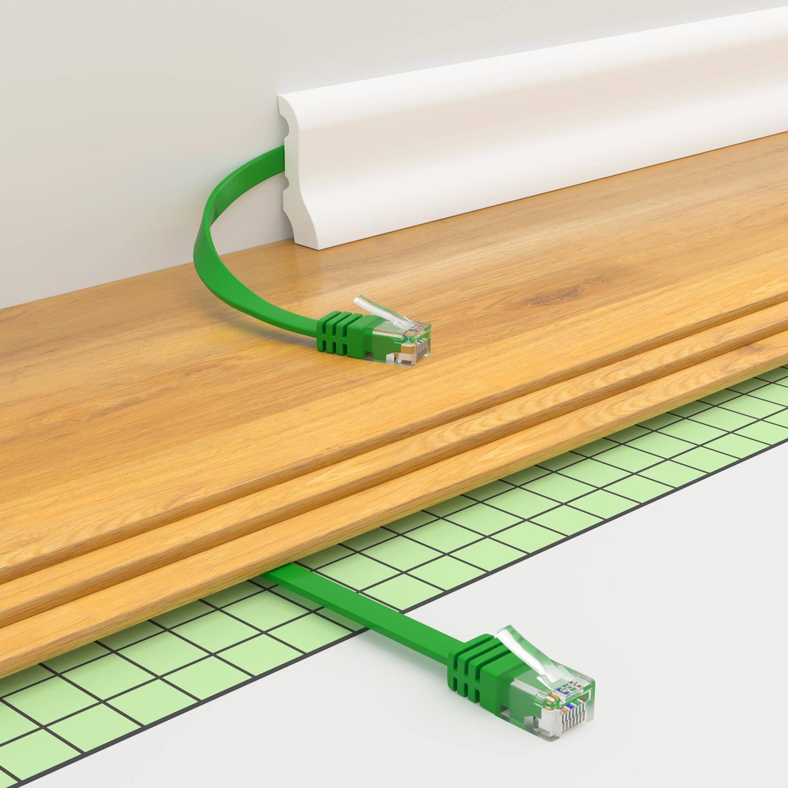 hb-digital 5m Patch Kabel CAT 6 Flachkabel bis zu 1000Mbit/s, U/UTP, PVC Mantel flach grün