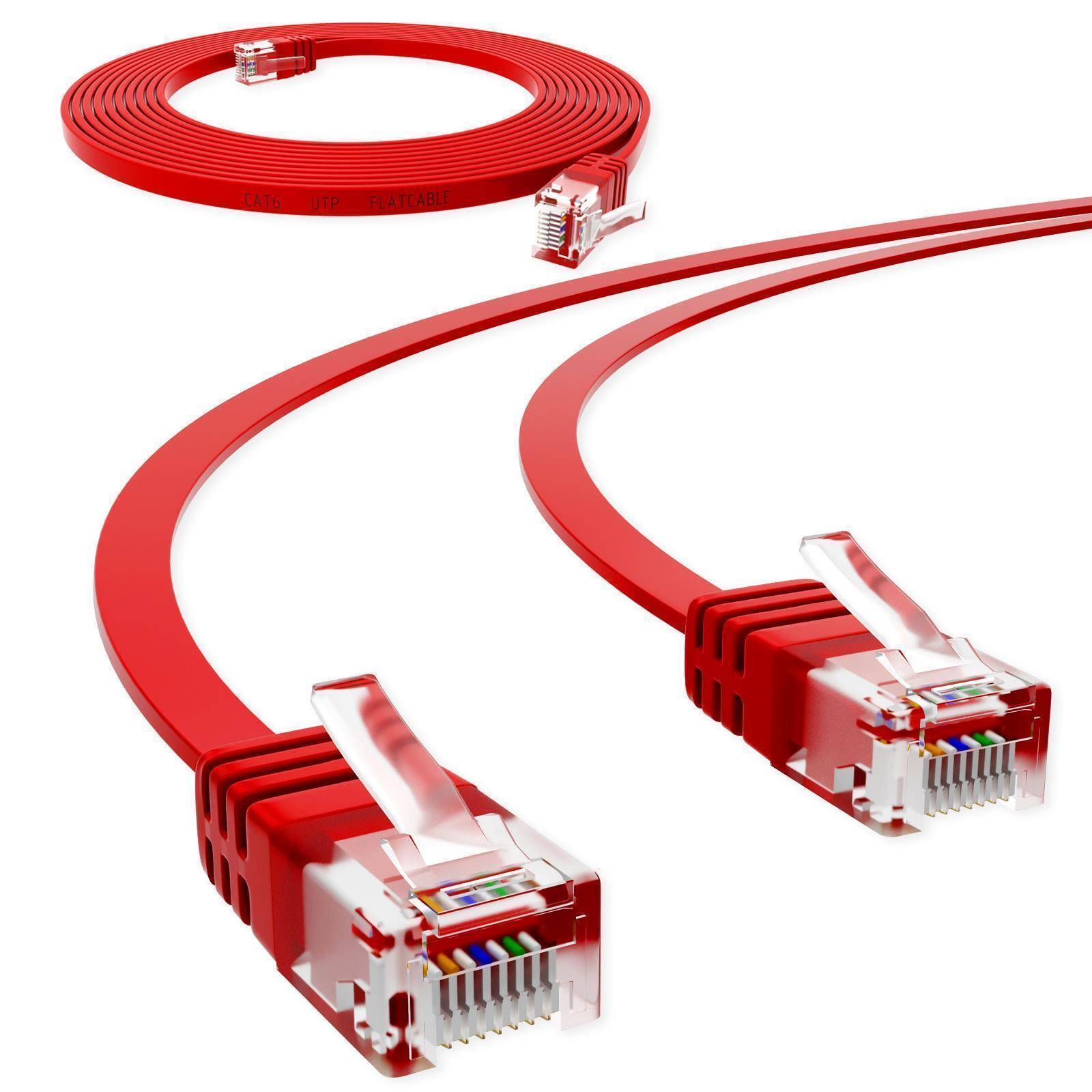 hb-digital 3m Patch Kabel CAT 6 Flachkabel bis zu 1000Mbit/s, U/UTP, PVC Mantel flach rot
