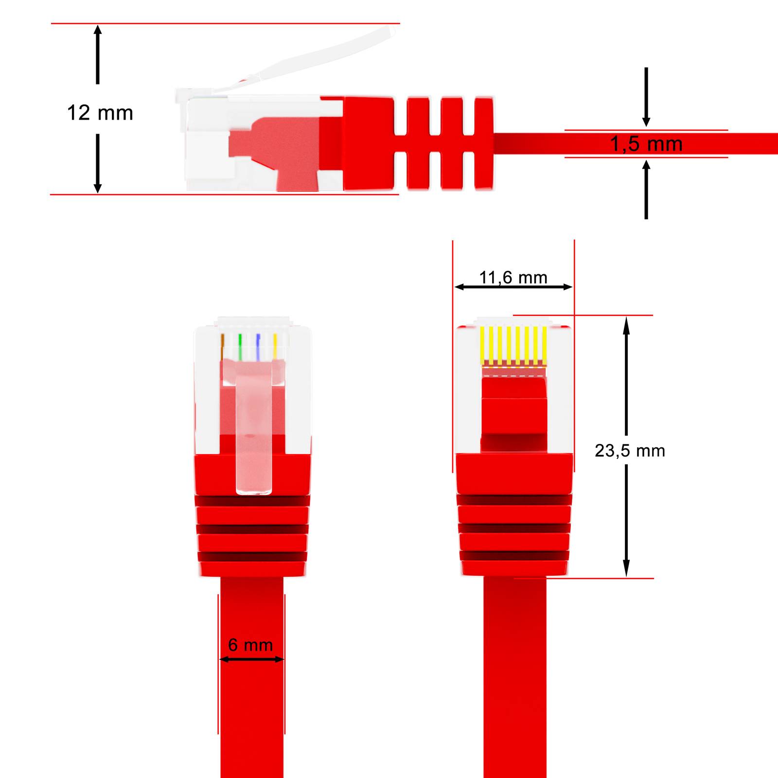 hb-digital 5m Patch Kabel CAT 6 Flachkabel bis zu 1000Mbit/s, U/UTP, PVC Mantel flach rot
