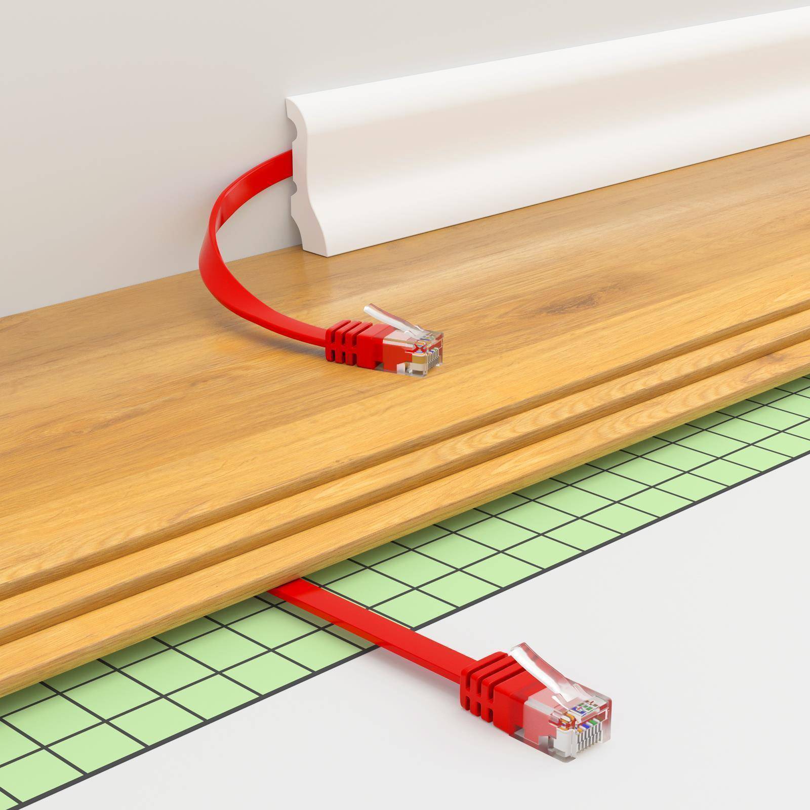 hb-digital 5m Patch Kabel CAT 6 Flachkabel bis zu 1000Mbit/s, U/UTP, PVC Mantel flach rot