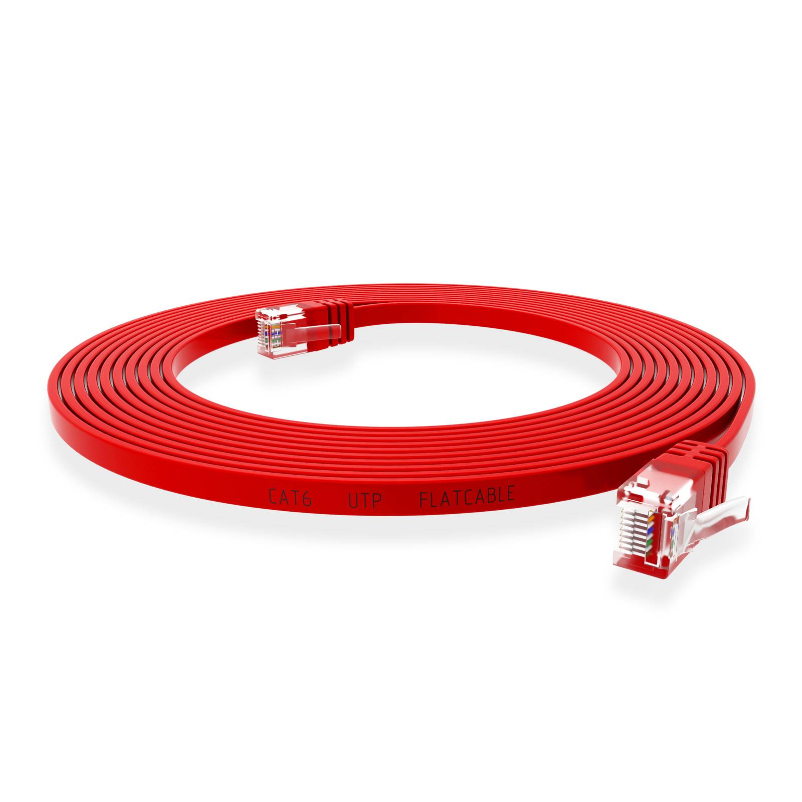 hb-digital 10m Patch Kabel CAT 6 Flachkabel bis zu 1000Mbit/s, U/UTP, PVC Mantel flach rot