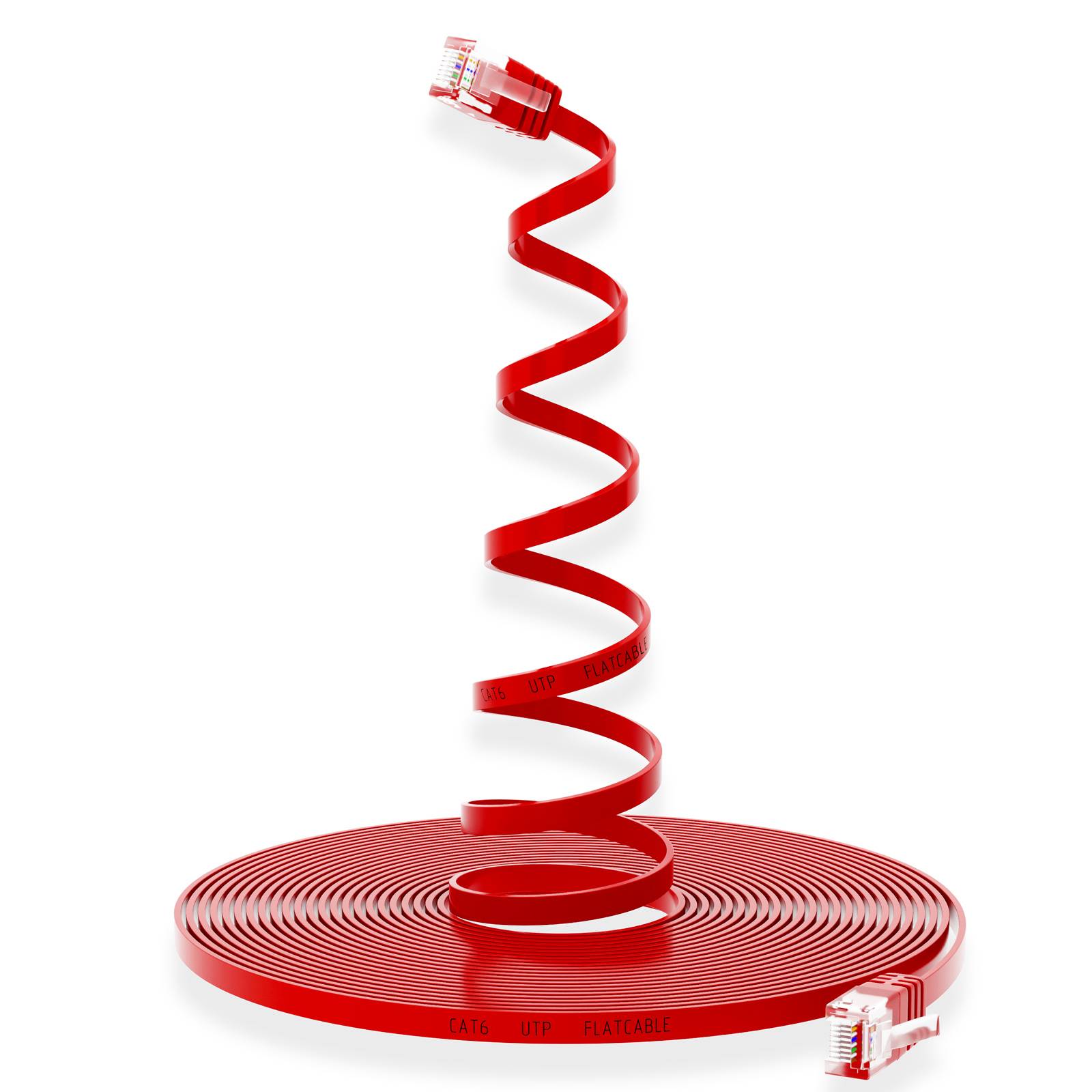 hb-digital 5m Patch Kabel CAT 6 Flachkabel bis zu 1000Mbit/s, U/UTP, PVC Mantel flach rot