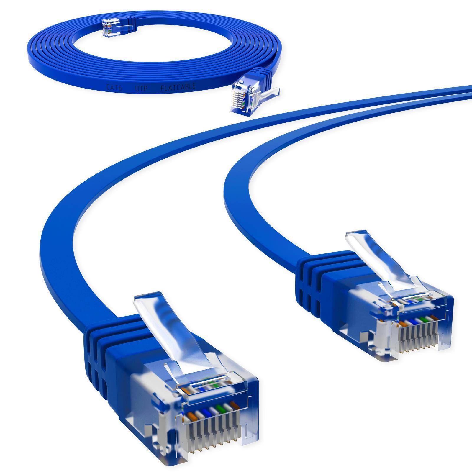 hb-digital 2m Patch Kabel CAT 6 Flachkabel bis zu 1000Mbit/s, U/UTP, PVC Mantel flach blau