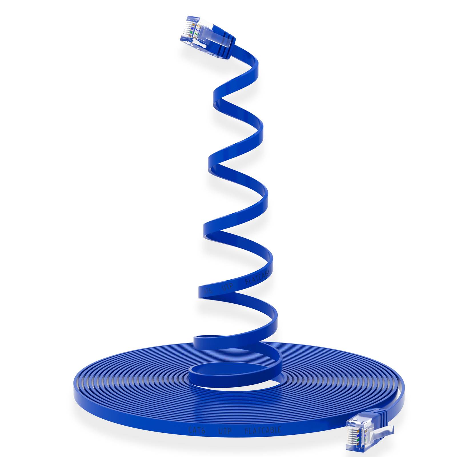 hb-digital 10m Patch Kabel CAT 6 Flachkabel bis zu 1000Mbit/s, U/UTP, PVC Mantel flach blau