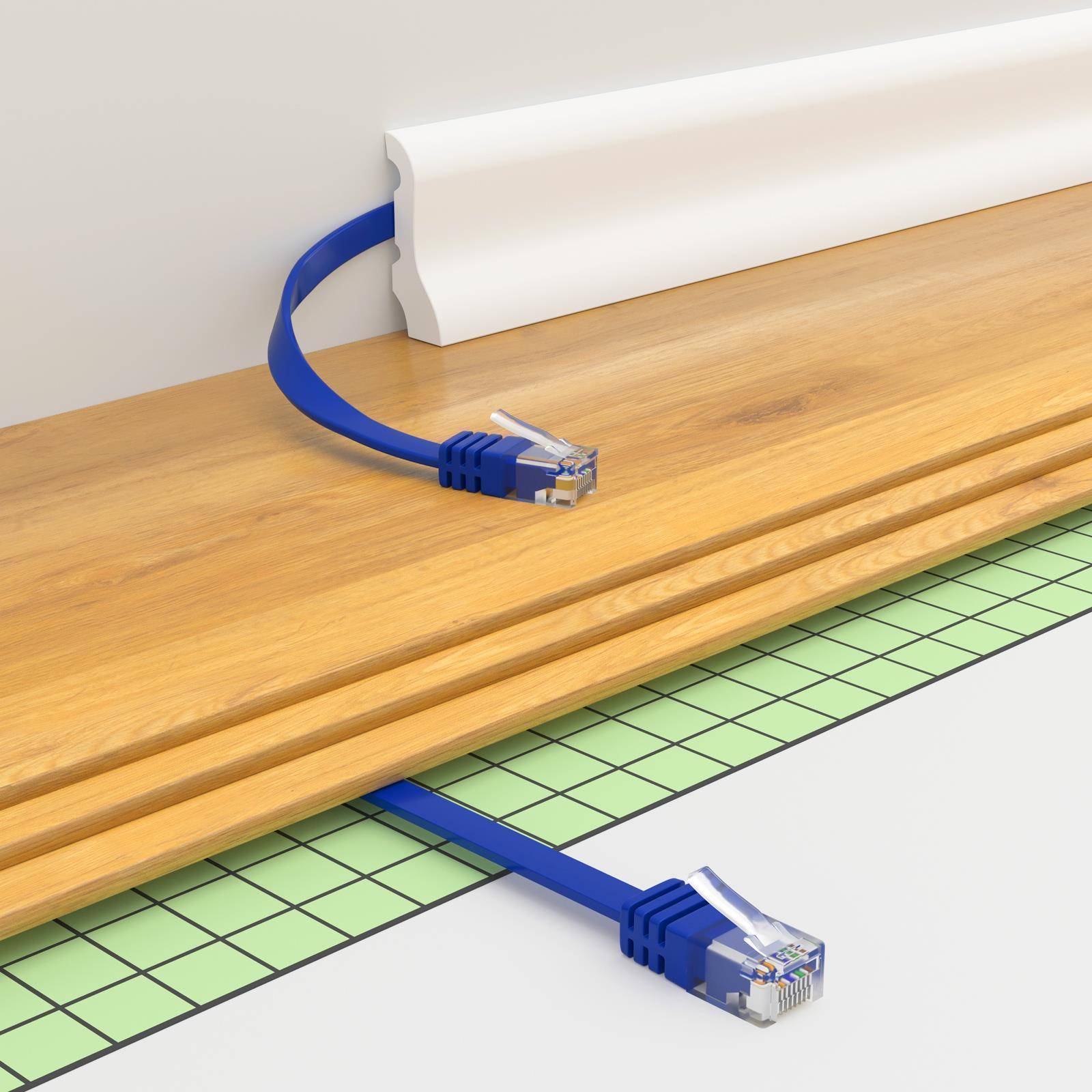 hb-digital 3m Patch Kabel CAT 6 Flachkabel bis zu 1000Mbit/s, U/UTP, PVC Mantel flach blau