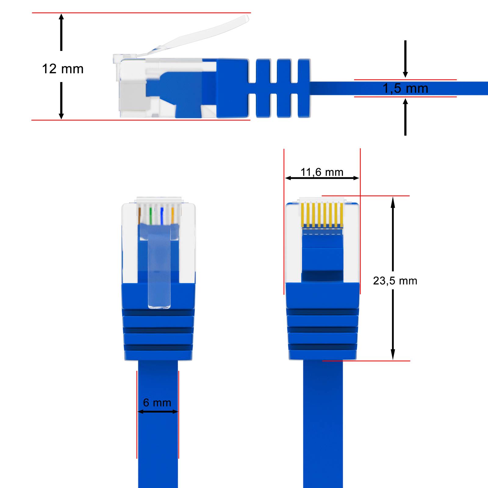 hb-digital 3m Patch Kabel CAT 6 Flachkabel bis zu 1000Mbit/s, U/UTP, PVC Mantel flach blau