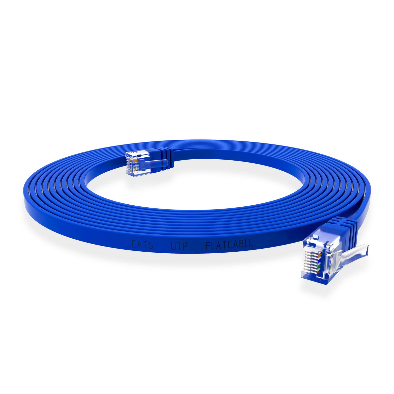 hb-digital 2m Patch Kabel CAT 6 Flachkabel bis zu 1000Mbit/s, U/UTP, PVC Mantel flach blau