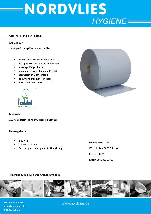 Putztuch Basic-Line L360xB380ca.mm blau 3-lagig 1 Rolle/ VE WIPEX