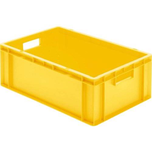 Transport-Stapelkasten B600xT400xH210 mm gelb, geschlossen mit Griffloch