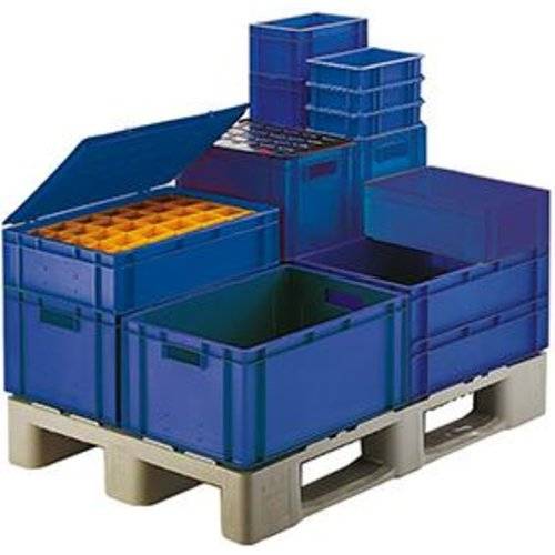 Transport-Stapelkasten B400xT300xH320 mm blau, geschlossen mit Griffloch