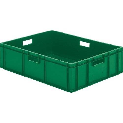 Transport-Stapelkasten B800xT600xH210 mm grün, geschlossen mit Griffloch