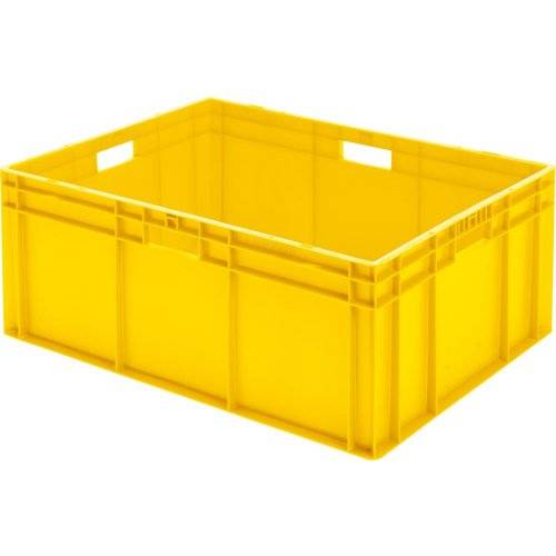 Transport-Stapelkasten B800xT600xH320 mm gelb, geschlossen mit Griffloch
