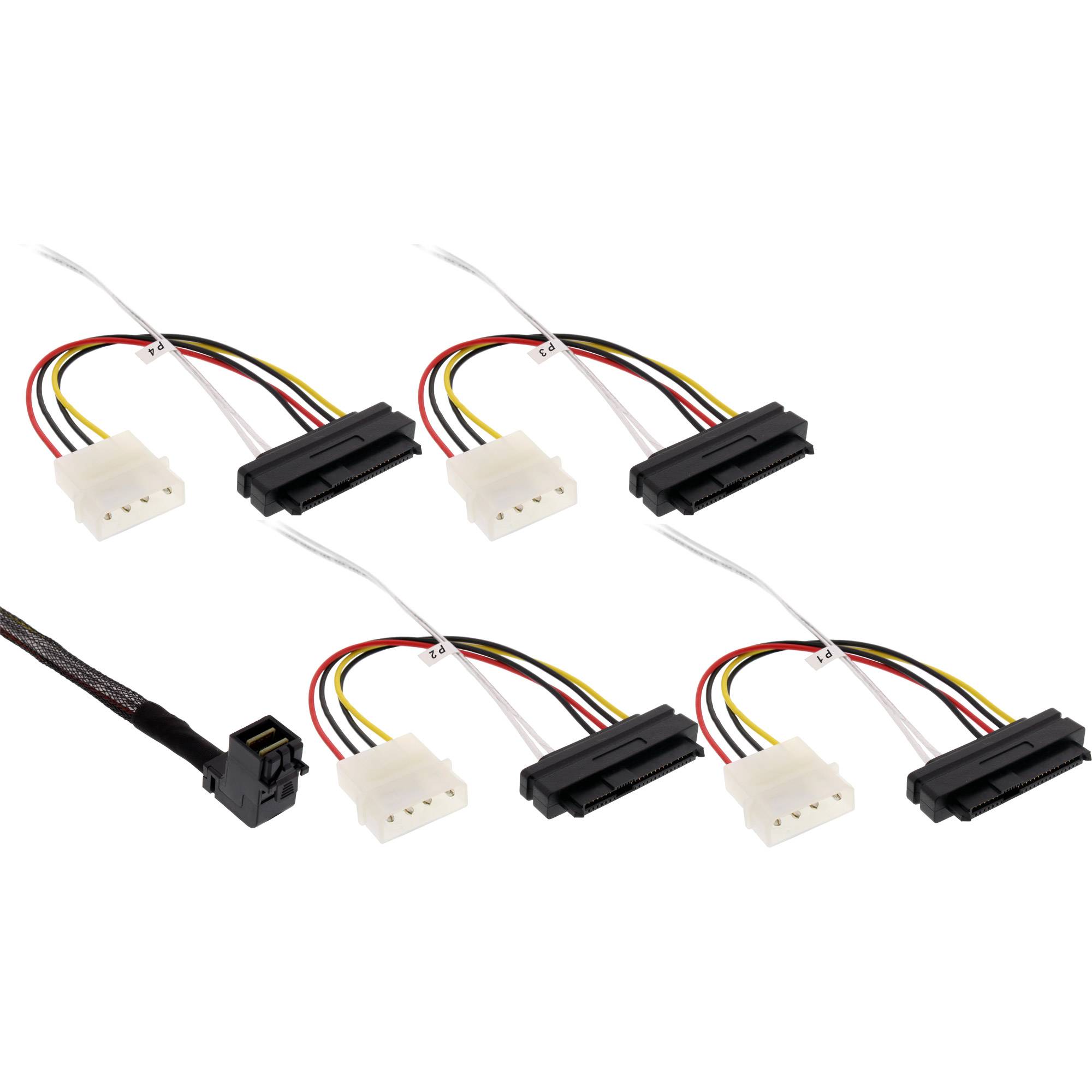 INLINE - Mini SAS HD Kabel - SFF-8643 gewinkelt zu 4x SFF-8482 + Strom - 0,5m
