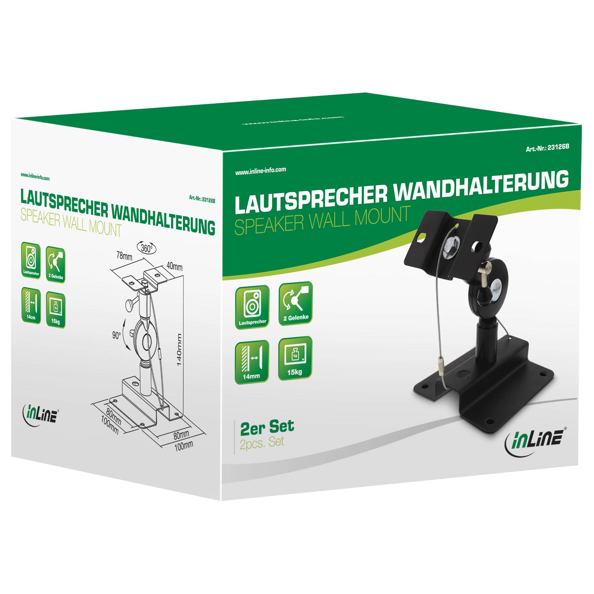 INLINE - Lautsprecher Wandhalterung bis 15kg - 2er Set - schwarz