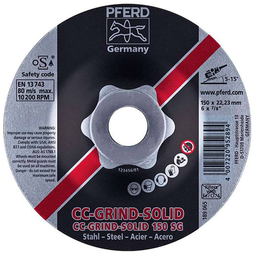 Schleifscheibe - PFERD - CC-Grind®-SOLID - für Stahl - Glasfasertragteller integriert - Bezeichnung CC-GRIND-SOLID 150 SG-STEEL - Durchmesser 150 mm
