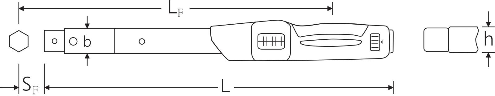 Drehmomentschlüssel Nr. 730N Mess-B. 350-1800in lb  Wkz.Aufn. 14x18 mm L. 495mm