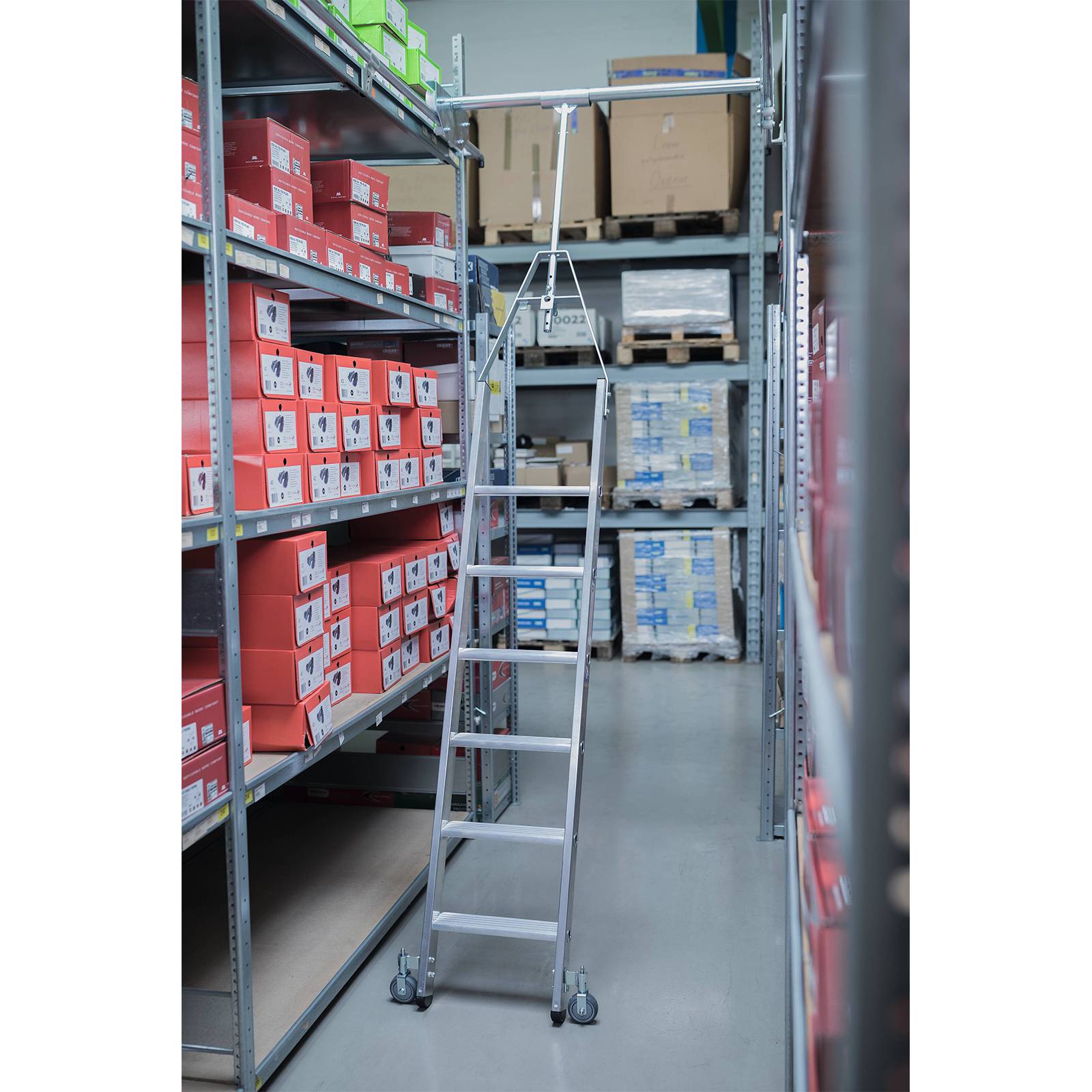 MUNK Aluminium-Regalleiter für Doppelregal drehbar 6 Stufen