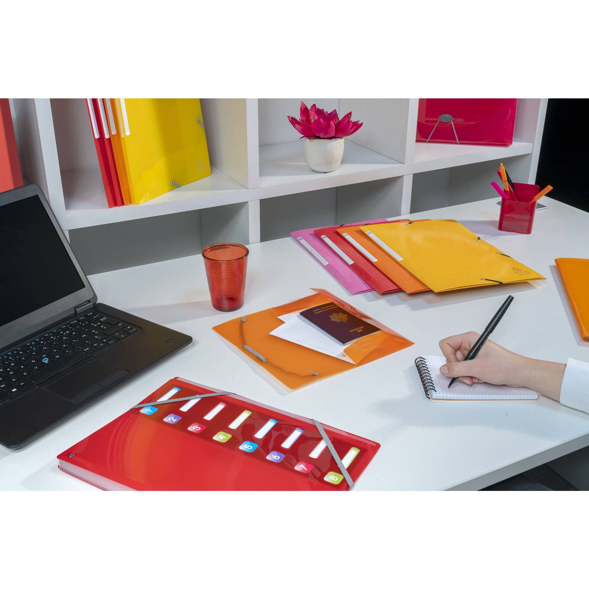 Exacompta 25x Sammelmappe + 3 Klappen Gummizug MAXI Karton 425g A4 Orange 55836E