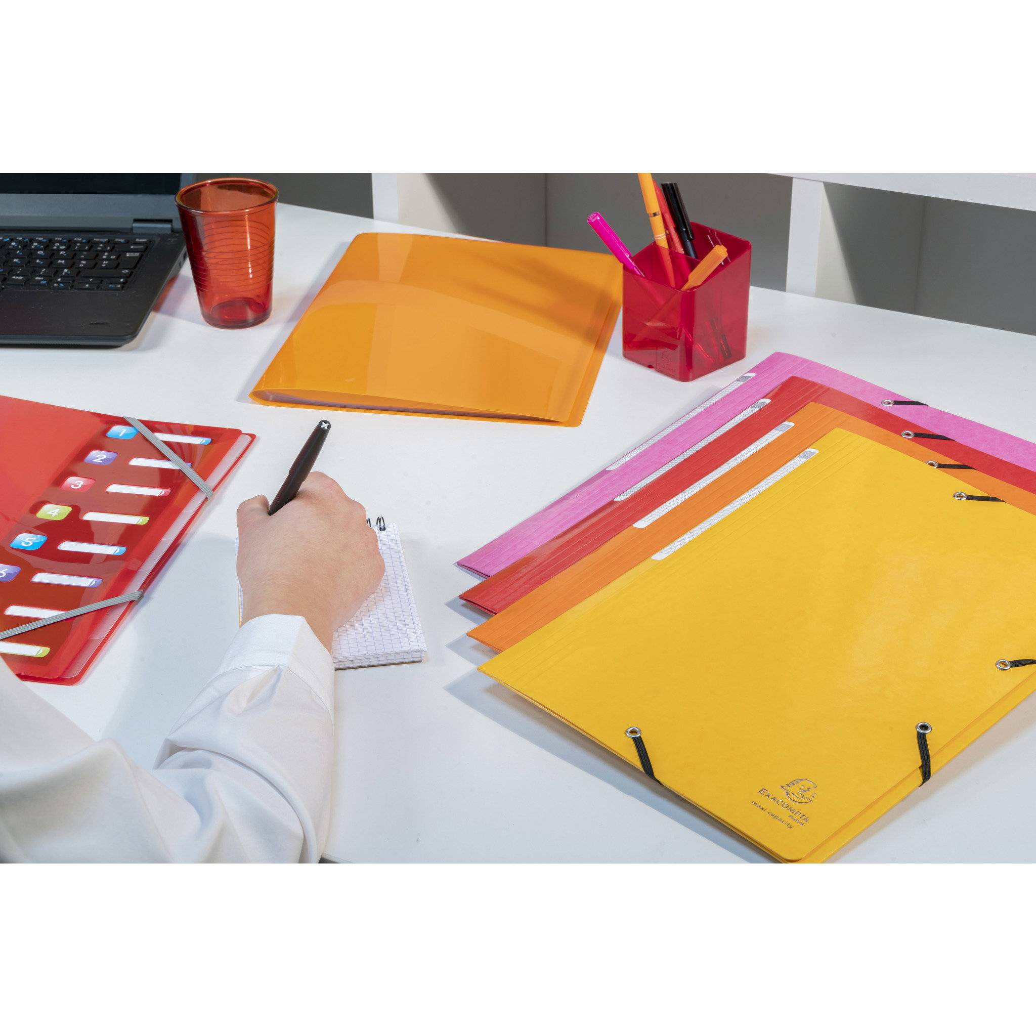 Exacompta 25x Sammelmappe + 3 Klappen Gummizug MAXI Karton 425g A4 Rot 55825E