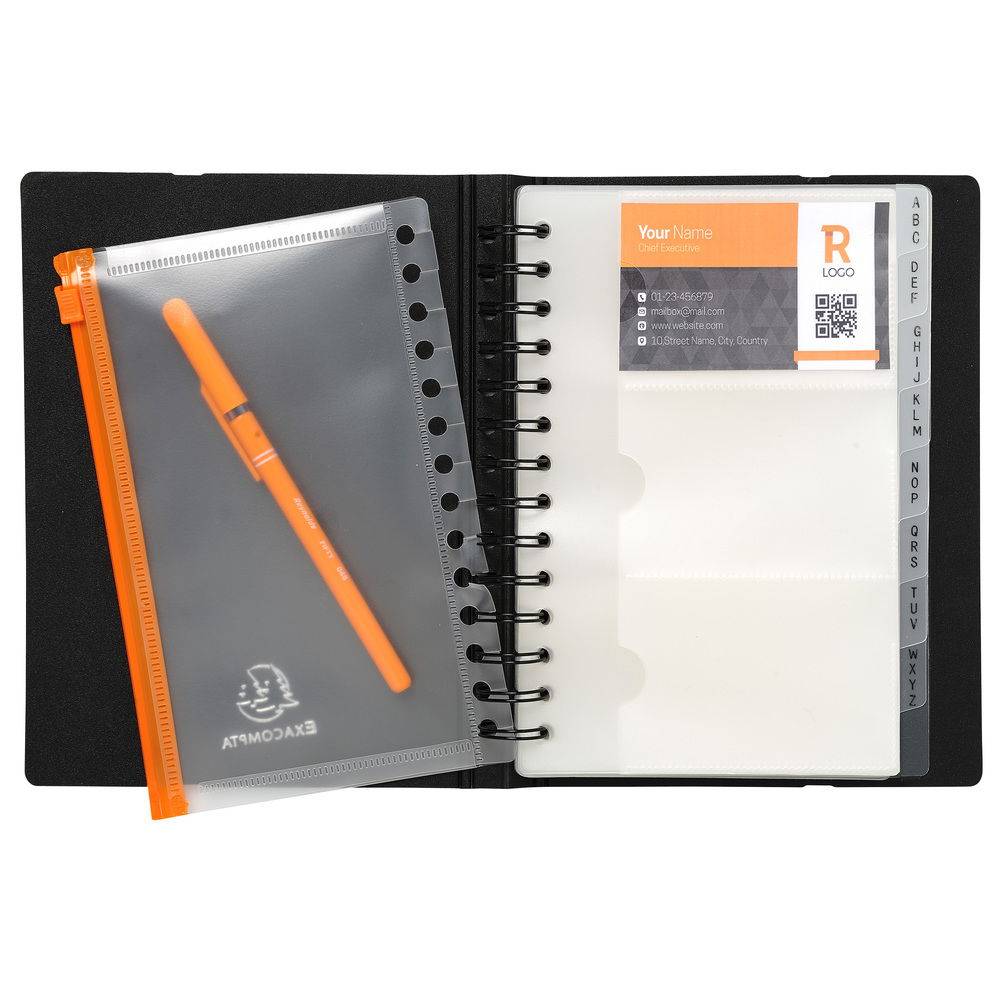 Exacompta 5x Visitenkartenbuch 20 Hüllen 120 Karten 20x145cm Schwarz 75034E