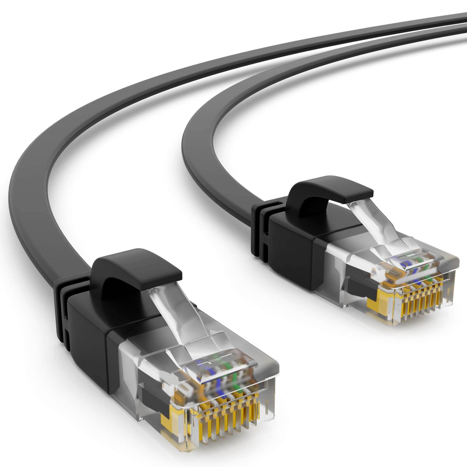 hb-digital 20m Patch Kabel CAT 6 Flachkabel bis zu 1000Mbit/s, U/UTP, PVC Mantel flach schwarz