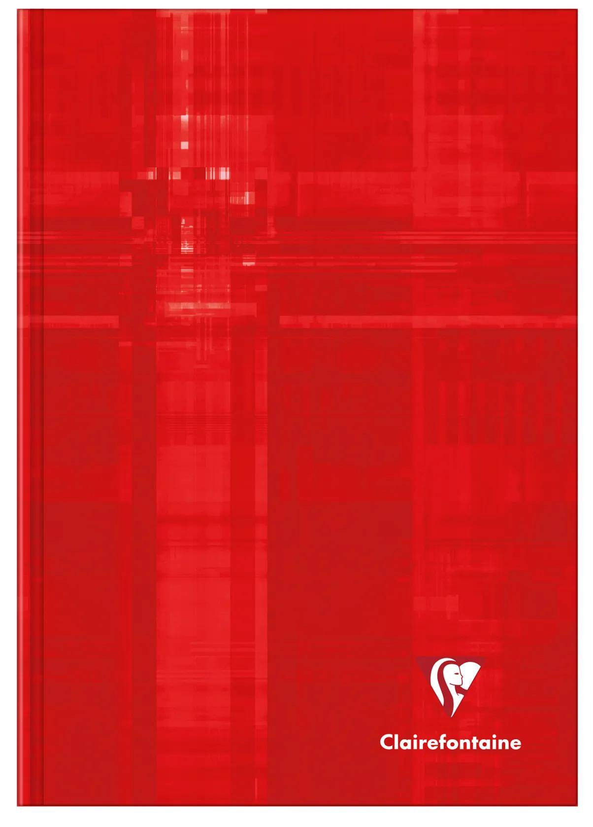 Rotes Clairefontaine-Notizbuch-Cover mit einem kleinen weißen herzförmigen Logo und dem Wort „Clairefontaine" in der Nähe der unteren rechten Ecke.